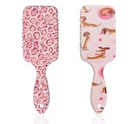 2 Pack Hair Brushes Girls Women,Pink Leopard Pattern Curl Brush,Anti-Static Wet Dry Detangling Brushes,Cute Dachshund Pattern Hair Brushes,Pink Cushion Comb Hair Brush for All Hair Types Women Girls