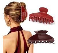 2 Pack Hair Claw Clips for Women Girls - Premium Acetate Medium Hair Clips, Strong Hold for Thick Thin Hair, French Banana Barrettes, Elegant Durable Hair Accessories Holiday Gift (Red & Wine Red)