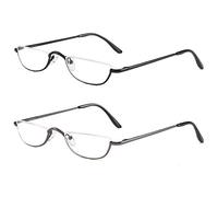 2-Pack Half Frame Reading Glasses Spring Hinges for Men Women Slim Half Moon Lens Readers Metal Semi Rimless Eyewear +1.0