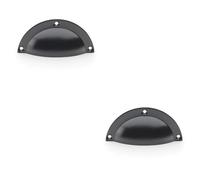 2 Pack - Half Moon Cup Handle - Matt Black - 86mm Centres Solid Brass Shaker Drawer Pull