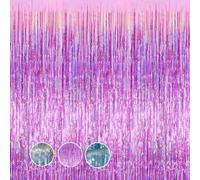 2 Pack Halloween Decorations & Birthday Decorations - Sparkle Foil Fringe Curtain Backdrop, for Girls Party, Wedding, Christmas, Disco & Photo Booth Decor (Pink)