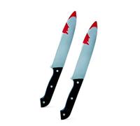 2 Pack Halloween Fake Knife Prop, Realistic Bloody Knives Machete Cleaver & Pitchfork Party Supplies Tricksters Horror Prank Toy Fancy Dress Up Costume Party Accessory (Bloody Knife (2 Pack))