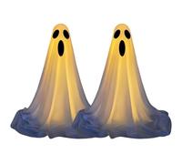 2 Pack Halloween Ghost Decorations Outdoor - LED Light-Up Ghost Figures with Adjustable Poles & Flowing Fabric - Spooky Lawn, Garden & Home Halloween Decor for Parties