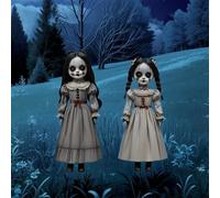 2 Pack Halloween Horror Dolls Yard Signs with Stake, Vintage Gothic Garden Yard Decor Pole Mounted 2D Plastic Figures, 23in Creepy Stakes Scary Silhouette Decor for Pathway Graveyard Yard