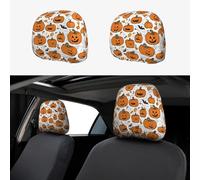 2 Pack Halloween Pumpkin Patterns Print Universal Car Headrest Cover Elastic, Cute Stylish Car Seat Head Rest Cover Protector, Interior Front & Rear Seat Headrest Pads Decor For Womens Car Suv Auto