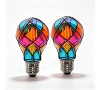 2-Pack Halloween Stained Glass LED Bulb, 4W Warm White E26 Decorative | Decorative Night Light for Holiday Ambiance, for Home, Room, Garden, Party, Halloween & Christmas, Fits Table Lamps