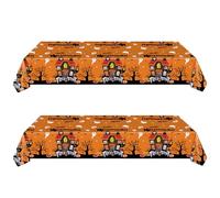 2 Pack Halloween Tablecloth,137x274cm Bat Ghost Pumpkin Rectangle Table Toppers Tableware, Waterproof, Large Plastic Table Cover for Kids Indoor Outdoor Autumn Halloween Themed Party Table Decorations
