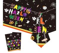 2 Pack Halloween Tablecloth,137x274cm Bat Ghost Rectangle Table Toppers Tableware, Waterproof, Large Plastic Table Cover for Kids Indoor Outdoor Autumn Halloween Themed Party Table Decorations