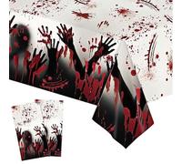 2 Pack Halloween Tablecloth,137x274cm Bloody Hands Rectangle table toppers tableware, Waterproof, Large Plastic table cover for Indoor Outdoor Autumn Halloween Themed Party Table Decorations