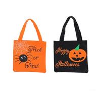 2 Pack Halloween Tote Bags with Fun Pumpkin and Spider Designs, Cloth Candy Buckets with Spacious Capacity and Strong Stitching Perfect for Kids Collecting Treats