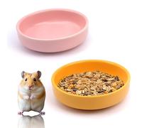 2 Pack Hamster Bowl Ceramic Food and Water Dish Cute Feeder for Hamster Hedgehog Squirrel Guinea Pig Small Animals (Yellow and Red