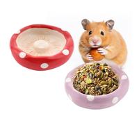 2 Pack Hamster Ceramic Food Bowl Mushroom Shaped Water Bow for Hamster Rat Gerbil Guinea Pig Hedgehog Small Animal (Red and Purple)