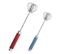 2 Pack Hand Egg Whisk Beater, Stainless Steel Mini Hand Whisks, 10in &12in Semi-Automatic Hands Push Egg Beater, Rotating Mixer Stirrer for Baking, Whisking, Stirring
