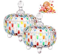 2 Pack Hand-Painted Colorful Glass Boxes, Crystal Food Storage Jars With Lids, Decorative Bowls For Treats And Trinkets