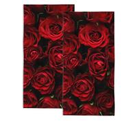 2 Pack Hand Towels for Bath, Red Roses Dark Abstract Flowers Decorative Kitchen Towels Highly Absorbent Soft Towels for Bathroom Beach Spa Gym Face Towel 14x28 Inch