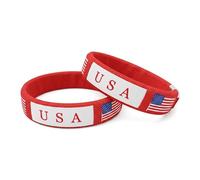 2 Pack Handmade Braided Country Flag Wristband - Premium Woven Fabric National Pride Bracelet - Ultra Comfortable & Adjustable Artisan Fan Band - Unique Souvenir for Game Day, M, Silicone, Amber