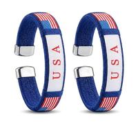 2 Pack Handmade Braided Country Flag Wristband - Premium Woven Fabric National Pride Bracelet - Ultra Comfortable & Adjustable Artisan Fan Band - Unique Souvenir for Game Day, M, Silicone, Amber