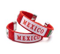 2 Pack Handmade Braided Country Flag Wristband - Premium Woven Fabric National Pride Bracelet - Ultra Comfortable & Adjustable Artisan Fan Band - Unique Souvenir for Game Day, M, Silicone, Amber