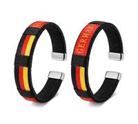 2 Pack Handmade Braided Country Flag Wristband - Premium Woven Fabric National Pride Bracelet - Ultra Comfortable & Adjustable Artisan Fan Band - Unique Souvenir for Game Day, M, Silicone, Amber