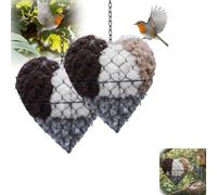 2 Pack Handmade Fiber Bird Nesting Heart, Refillable Heart Shape Birds Nests Material Holder, Hummingbird Houses Nester with Nest Materials, Art Birdhous Winter Shelter for Outside Garden Yard
