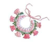 2 Pack Handmade Valley Pet Collar, Cute Knitted Yarn Cat Collar for Cats Small Dogs, Adjustable Tie Strap (Pink,XS 5.91-7.87in)