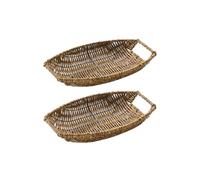 2 Pack Handwoven Poly-Wicker Oval Bread Baskets with Handles, Serving Trays