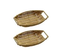 2 Pack Handwoven Poly-Wicker Oval Bread Baskets with Handles, Serving Trays