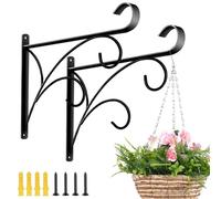 2 Pack Hanging Basket Bracket, 30cm Heavy Duty Wall Plant Hooks & Hangers, Outdoor Indoor Iron Brackets for Hanging Flowers Bird Feeder Wind Chime Lantern, Black 11Inch