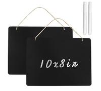 2 Pack Hanging Chalk Board, 9.8 x 8 Inch Small Chalkboard Signs, Double Sided Wooden Blackboard with Jute String & 2 Pens, Erasable Black Board Sign for Home Wall Wedding Store Garden Party Decor