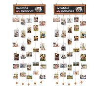 2 Pack Hanging Photo Display Board with Mini 60 Wooden Clips,Wood Picture Frames Collage with 8 Magnetic Stickers,DIY Home Decoration Display Photos Wall for Parties, Birthdays, Gifts