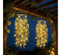 2 Pack Hanging Solar Lights Outdoor Garden, 93CM Hanging Fake Plants Willow Leaf 66 LED Fairy Lights, IP65 Waterproof Solar Fairy Lights Outdoor Garden for Wedding Patio Yard Porch Courtyard