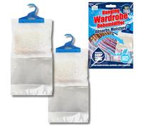 2 Pack Hanging Wardrobe Dehumidifier- Hook Design Leak Proof Storage Bag Improve Air Quality, Prevents Damp Mildew Mould, Ideal Wardrobes Caravans Cupboard Accessory