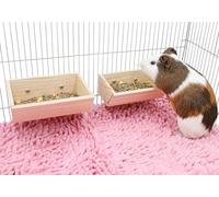 2 Pack Hanging Wooden Small Animal Feeder Bowl - Natural Pine Rabbit & Guinea Pig Food Box with Easy-Tilt Access, for Hamster, Chinchilla, Ferret and Other Cage Pets