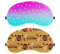 2 Pack Happy Easter Colorful Eggs Sleep Mask, Completely Block Out Light Eye Mask for Side Sleeper, Zero Eye Pressure Night Blindfold, Adjustable Eye Shade Cover