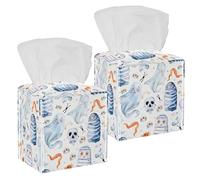 2 pack Happy Helloween 3 Tissue Box Cover, Facial Tissue Holder Storage for Bathroom Vanity, Dressers, Night Stand, Parlors and Offices