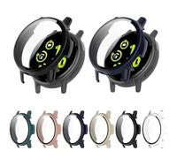 2 Pack Hard PC Case with Tempered Glass Screen Protector Compatible with Garmin VivoActive 5/Active 5 Watch Bumper Guard Protective Cover Touch Sensitive Film(Black+Blue)