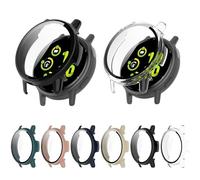 2 Pack Hard PC Case with Tempered Glass Screen Protector Compatible with Garmin VivoActive 5/Active 5 Watch Bumper Guard Protective Cover Touch Sensitive Film(Black+Transparent)