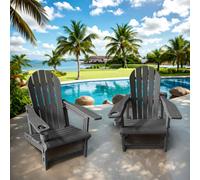 2 Pack Hdpe Adirondack Chairs With Cup Holder Garden Furniture Set For Patio Garden Deck (Black)