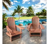 2 Pack Hdpe Adirondack Chairs With Cup Holder Garden Furniture Set For Patio Garden Deck (Teak)