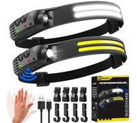 2 Pack Head Torch Rechargeable,2000 Lumens 230° Wide Beam Super Bright Headtorch with Hands Free Sensor,Led Head Torch 1500mAh IPX5 Waterproof Lightweight,Headlamp for Adults Kids Camping,Fishing
