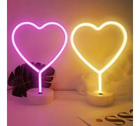 2 Pack Heart Neon Signs, Gifts for Mom Pink LED Light Signs and Warm White, Powered by Battery or USB Table Decoration Lamp for Children Bedroom Birthday Mother's Day Party Living Room Decor