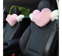 2 Pack Heart Shaped Cute Car Headrest Pillow with Angel Wings - Comfortable Soft Head Rest Cushion Kawaii Car Accessories Neck Pillow for Driving Travelling Office Home Decor - Pink Love Heart