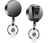 2 Pack Heavy Duty Badge Reel, Retractable Badge Clip,Upgrade Retractable Badge Holders,Premium Heavy Duty Metal ID Badge Holder with Belt Clip Key Ring for Name Card Keychain.Retractable Keychain