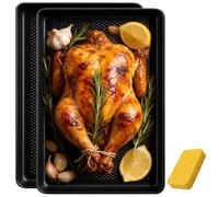2-Pack Heavy Duty Carbon Steel Baking Trays - Non-Stick Cookie Sheets, Extra Thick Anti-Warp Oven Pans - Professional Grade Trays for Baking, Roasting & Serving - Black -34.1x24.2x2.7cm -Easy to Clean