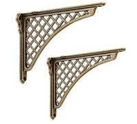 2 Pack Heavy Duty Cast Iron Victorian Shelf Bracket, 7.8 Inches Antique Brass Baroque L-Shaped Shelf Brackets, DIY Projects, Hardware Included