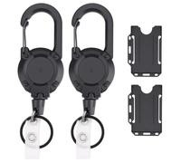 2 Pack Heavy Duty Keychain Retractable Lanyard Keyring Badge Reel with 24” Thick Steel Cord 2 Pack Id Badge Holder Waist Lanyard Retractable for Keys Name Card Hikers Mountaineers Skiers Campers