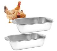 2 Pack Heavy Duty Metal Chicken Feeder Trough Water Feeder Large Capacity Feed Pan Trough Bucket with Handle for Chicken Duck Pig Deer Poultry Livestock