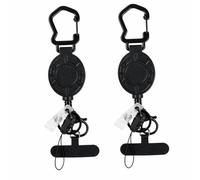 2 Pack Heavy Duty Retractable Keychain Carabiner, Anti Theft Phone Lanyard Strap with Tether Tab, Steel Cord Badge Reel Holder for Keys, ID Card, Outdoor Hiking, Black