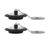 2-Pack Heavy-Duty Rubber Sink Plug with Chain | Universal Black Drain Stopper for Kitchen & Bathroom Sinks