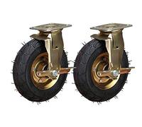 2 Pack Heavy-Duty Rubber Swivel Casters 8" & 10" Pneumatic Tires 3" x 4.5" Plate Ideal for Wheelbarrows Hand Trucks and Tool Carts